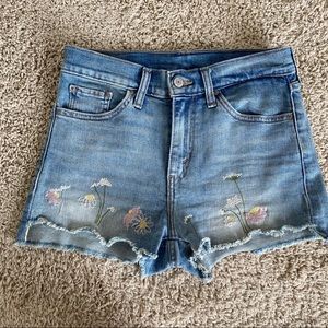 Levi Cutoff Embroidered Denim Floral Shorts